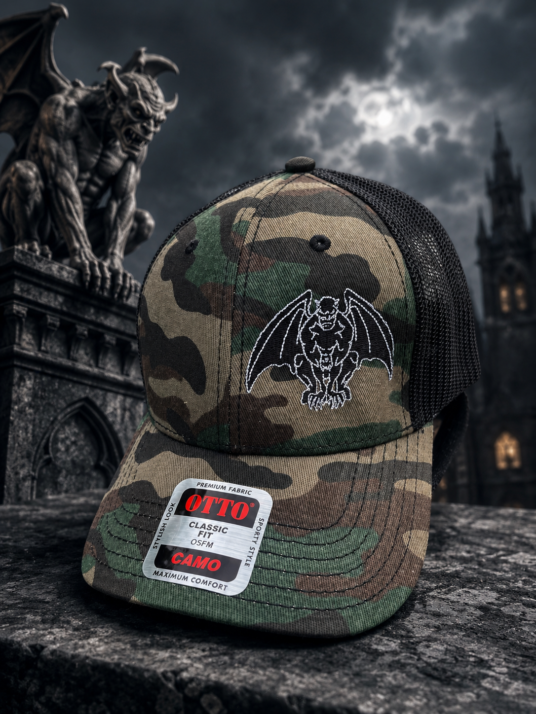 GARGOYLE CAMO TRUCKER HAT (Embroidered)